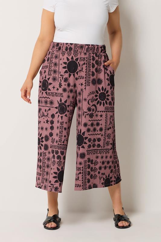 YOURS Curve Pink Celestial Textured Culottes