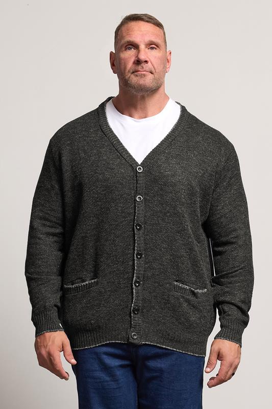 D555 Big & Tall Charcoal Grey Marl Knitted Cardigan
