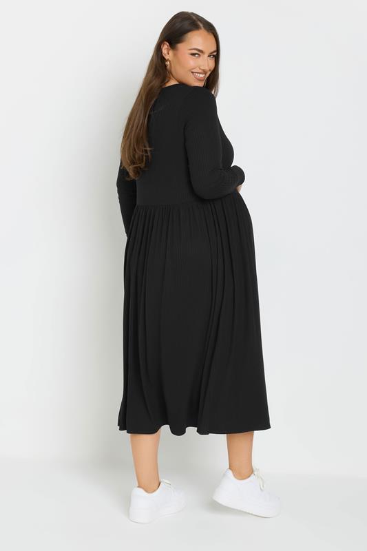 BUMP IT UP MATERNITY Plus Size Black Premium Ribbed Button Through Dress | Yours Clothing 2