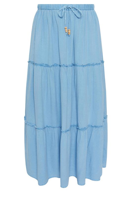 YOURS Plus Size Blue Chambray Tiered Maxi Skirt | Yours Clothing 5