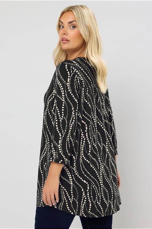 YOURS Plus Size Black Spot Print Half Placket Shirt | Yours Clothing 2