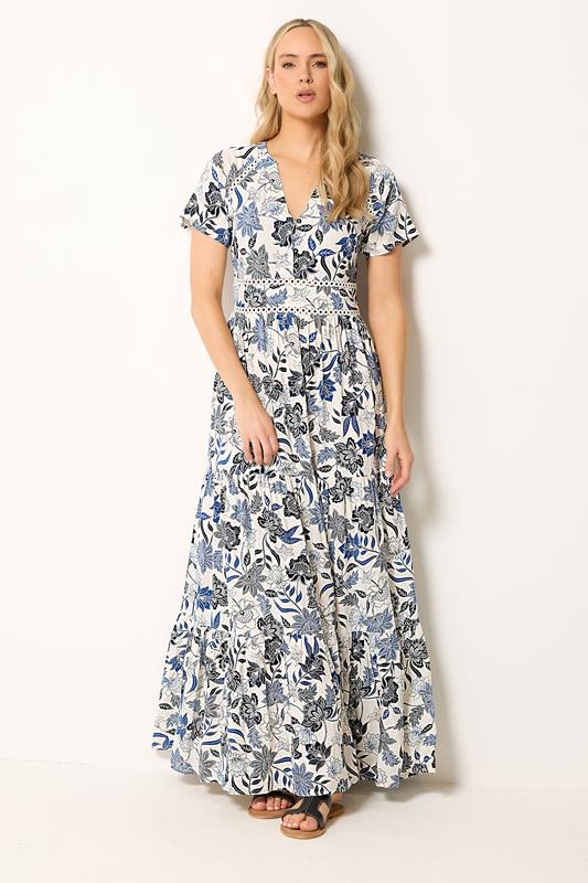 LTS Tall Women's Blue Floral Lace Detail Maxi Dress | Long Tall Sally 1