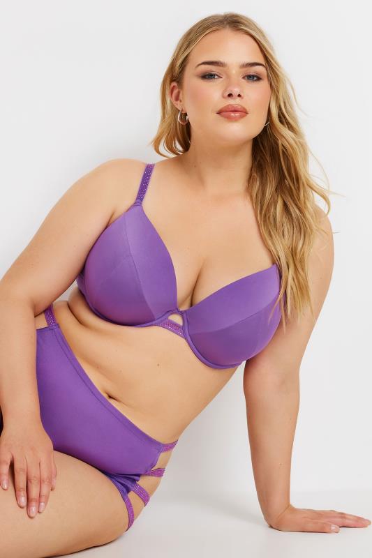 YOURS Plus Size Purple Diamante Strap Padded Bra | Yours Clothing 1