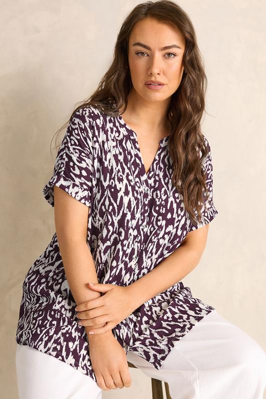 EVANS Curve Berry Red Ikat Print Button Front Blouse