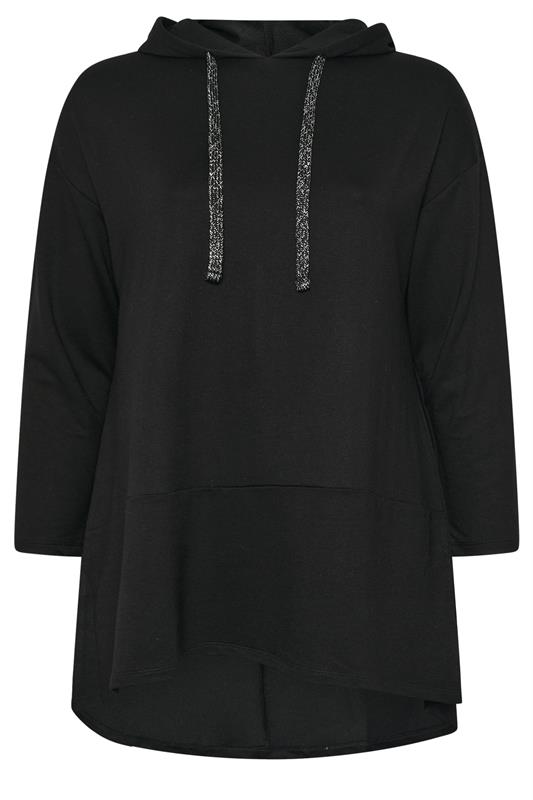YOURS Plus Size Black Metallic Drawstring Hoodie | Yours Clothing 5
