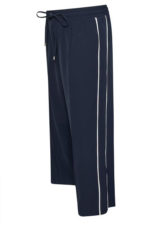 YOURS Plus Size Navy Blue Side Stripe Wide Leg Trousers | Yours Clothing 5