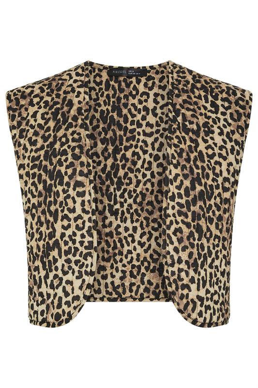 PixieGirl Petite Women's Beige Brown Leopard Print Cotton Quilted Waistcoat | PixieGirl 5