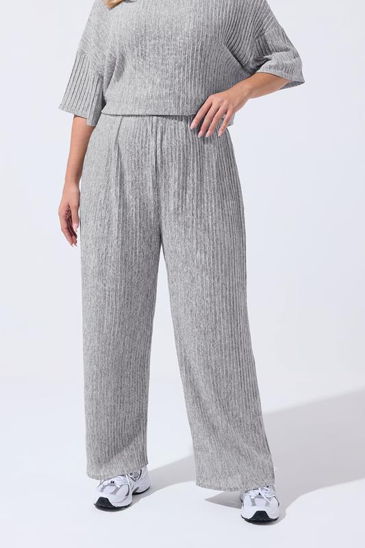 LIMITED COLLECTION Plus Size Grey Plisse Wide Leg Trousers | Yours Clothing 1
