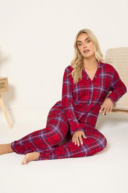 YOURS Plus Size Red Check Soft Touch Pyjama Set | Yours Clothing 1