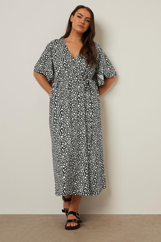 YOURS Plus Size Black Abstract Print Wrap Maxi Dress | Yours Clothing 2