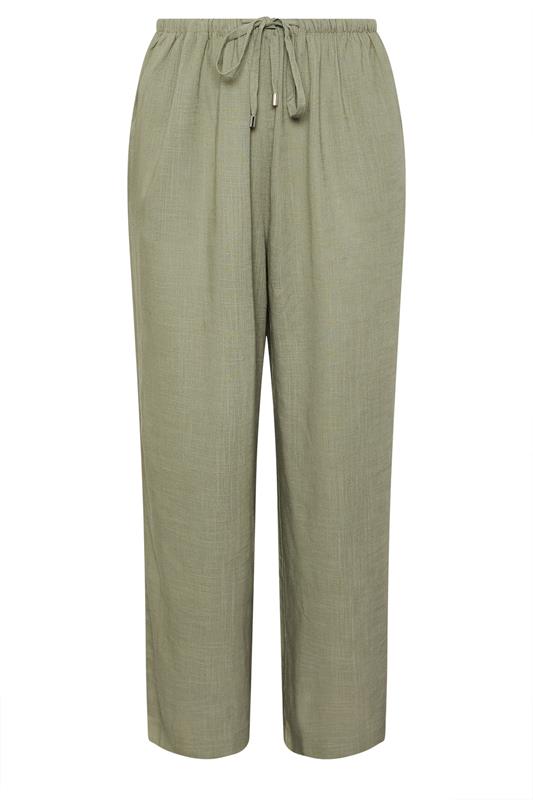 YOURS Plus Size Olive Green Linen Tie Front Trousers | Yours Clothing 6