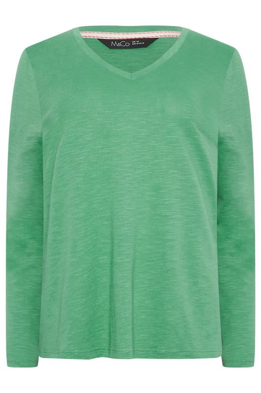 M&Co Green V-Neck Long Sleeve Cotton T-Shirt | M&Co 6
