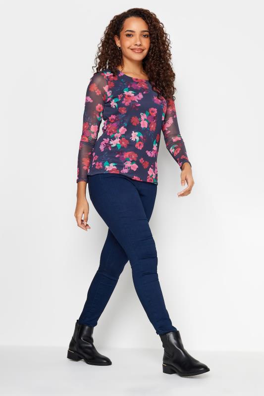 M&Co Pink Floral Print Mesh Long Sleeve Top | M&Co 2