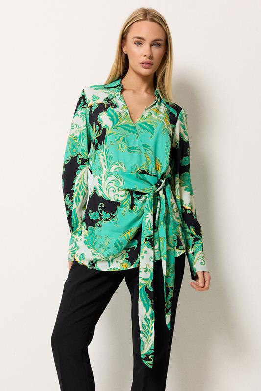  STAR Green Printed Wrap Blouse