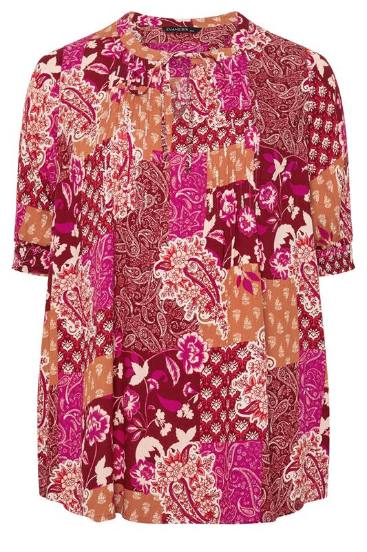 EVANS Plus Size Orange Paisley Pintuck Top | Evans 5