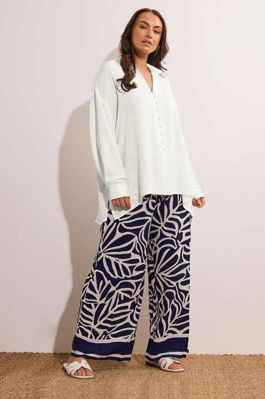EVANS Plus Size White Dipped Hem Oversized Shirt | Evans 1