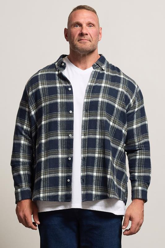 BadRhino Big & Tall Navy Blue & Green Brushed Checked Shirt