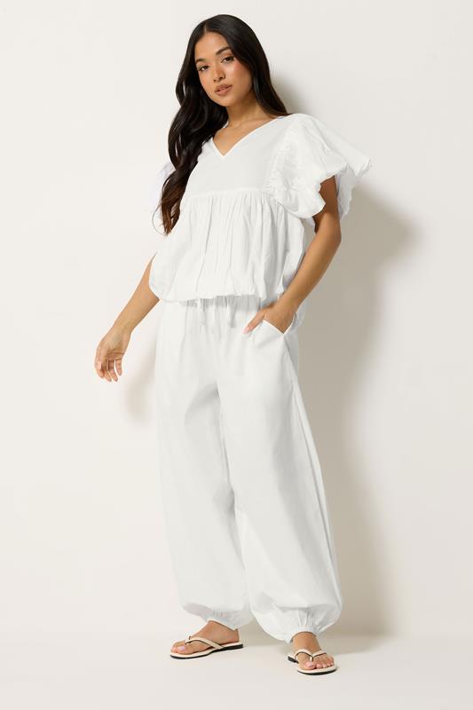  PixieGirl Petite White Cotton Poplin Barrel Leg Trousers