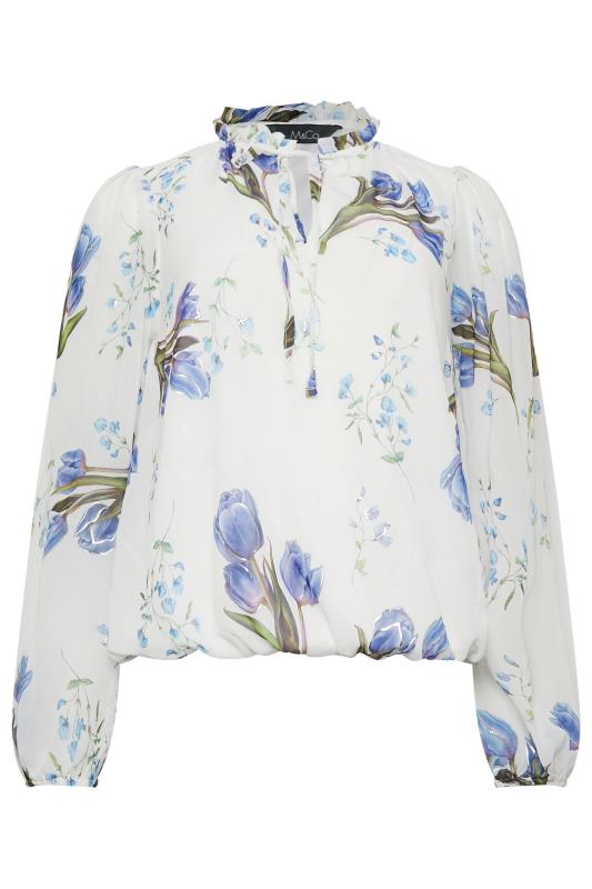 M&Co White Floral Print Tie Neck Blouse | M&Co 6