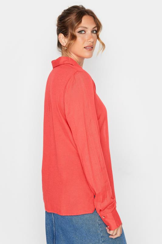 LTS Tall Womens Coral Orange Long Sleeve Linen Shirt | Long Tall Sally 3