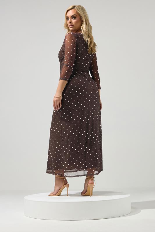 YOURS LONDON Plus Size Chocolate Brown Polka Dot Knot Front Dress | Yours Clothing 2