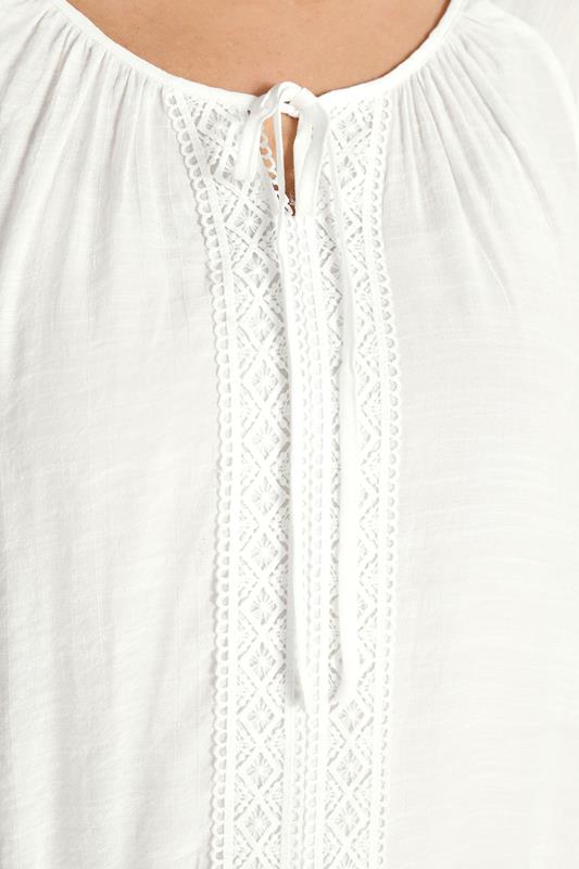 EVANS Plus Size White Crochet Detail Tie Neck Blouse | Evans  6