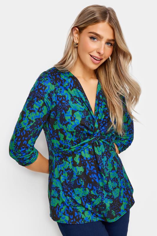 M&Co Blue & Green Animal Print Twist Front Top | M&Co 2