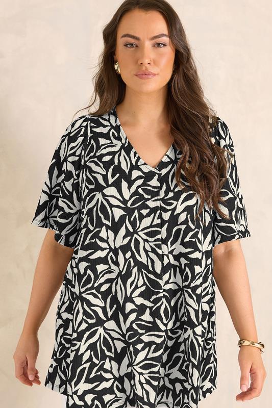 EVANS Curve Black Floral Pleat Front Top