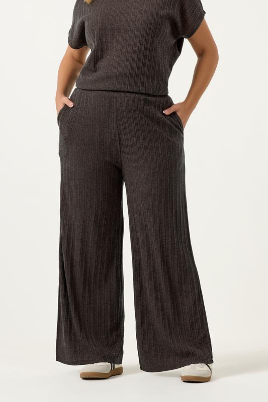 YOURS Plus Size Chocolate Brown Knitted Wide Leg Trousers | Yours Clothing 1