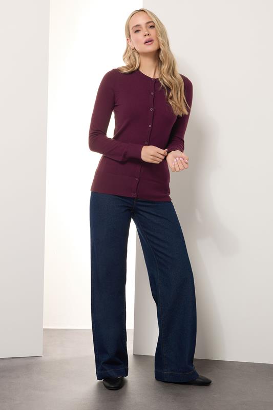LTS Tall Dark Cherry Red Crew Neck Button Cardigan | Long Tall Sally 2