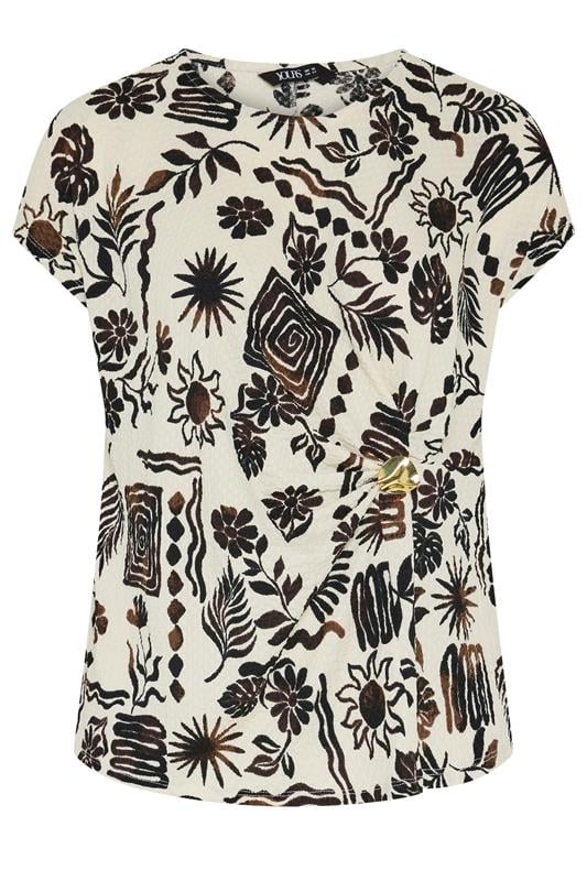 YOURS Plus Size Natural Brown Summer Print Crinkle Grown On Sleeve Top | Yours Clothing 5