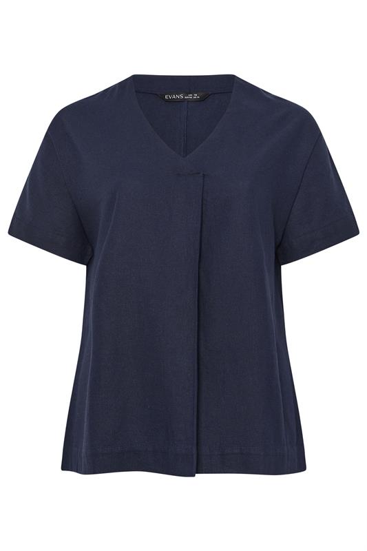 EVANS Plus Size Navy Blue Premium Linen Front Pleat Top | Evans  6