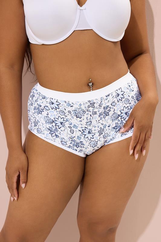 YOURSET 5 PACK Plus Size Navy Blue Floral Print Full Briefs | Yours Clothing 2