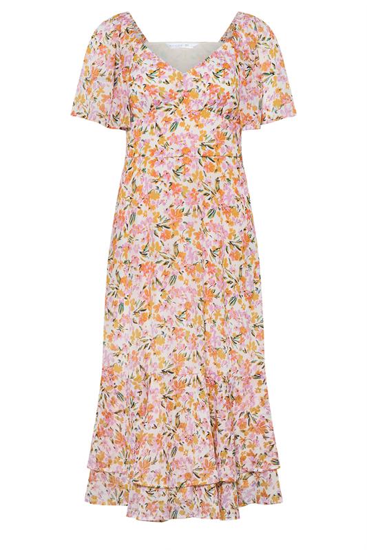 PixieGirl Petite Women's Pink Floral Chiffon Midi Dress | PixieGirl 6