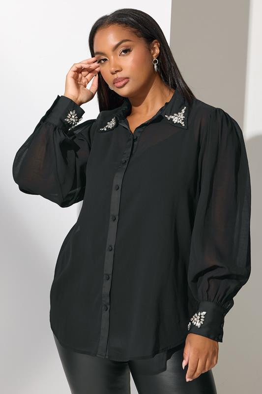 YOURS LONDON Curve Black Diamante Detail Shirt