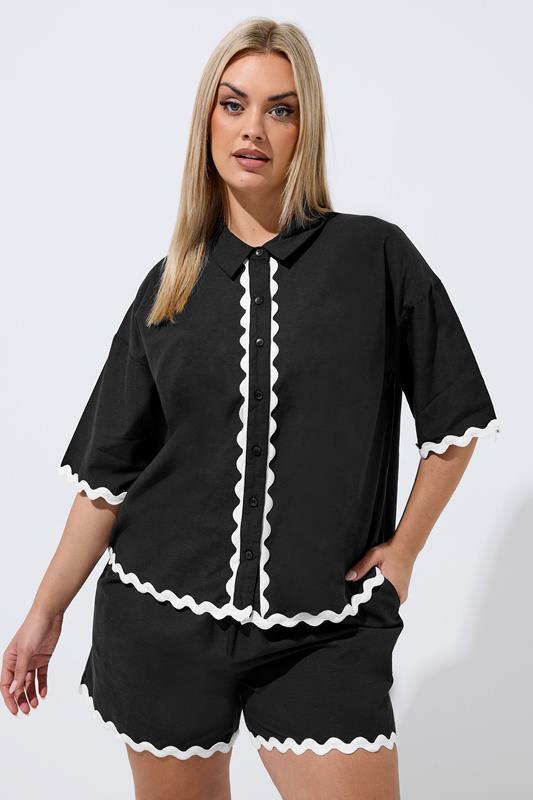 LIMITED COLLECTION Curve Black Scallop Linen Shirt