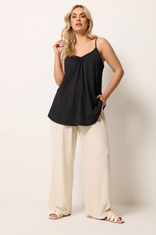YOURS Plus Size Black Gathered Swing Cami Top | Yours Clothing 1