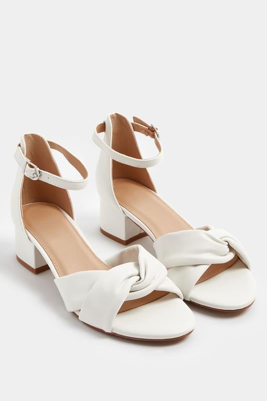  Yours White Twist Front Low Block Heel In Wide E & Extra Wide EEE Fit