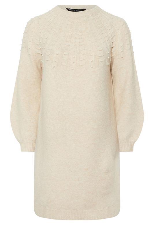 EVANS Plus Size Natural Brown Pearl Embellished Cable Knit Dress | Evans 5
