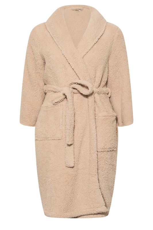 Plus Size Beige Brown Teddy Fleece Dressing Gown | Yours Clothing 6