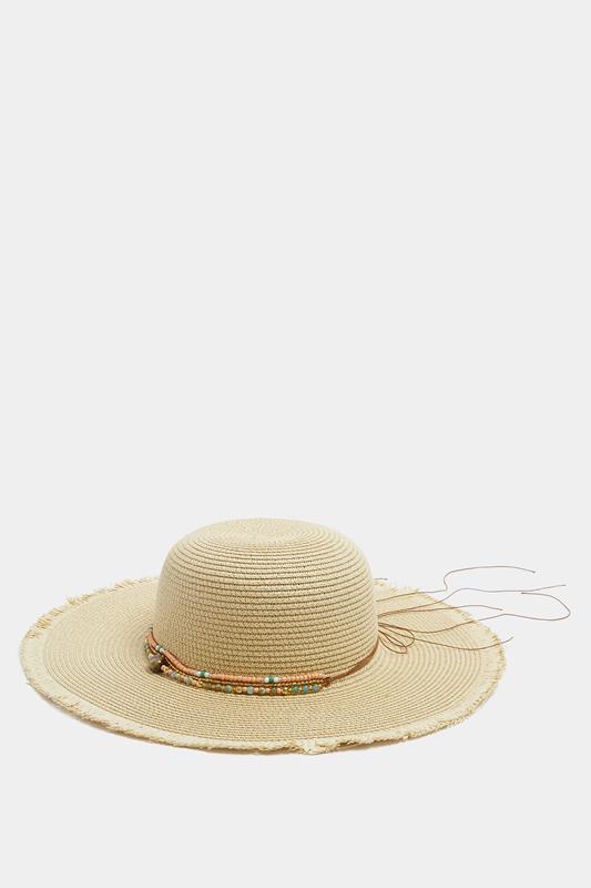 Natural Brown Bead Detail Straw Hat | Yours Clothing 1