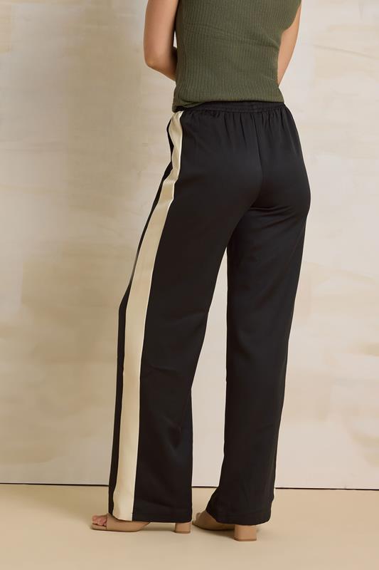 LTS Tall Black & Natural Brown Side Stripe Front Seam Wide Leg Trousers | Long Tall Sally 2