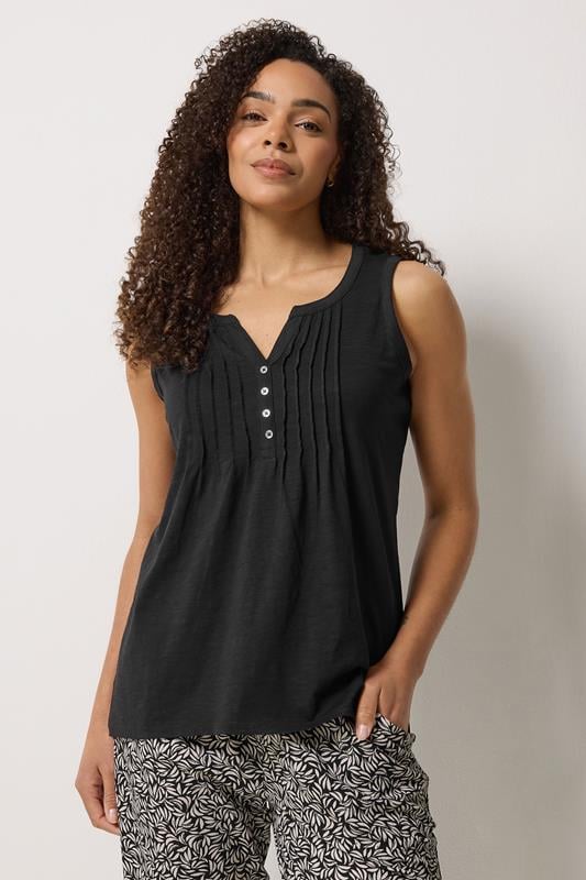  M&Co Black Cotton Sleeveless Henley Top