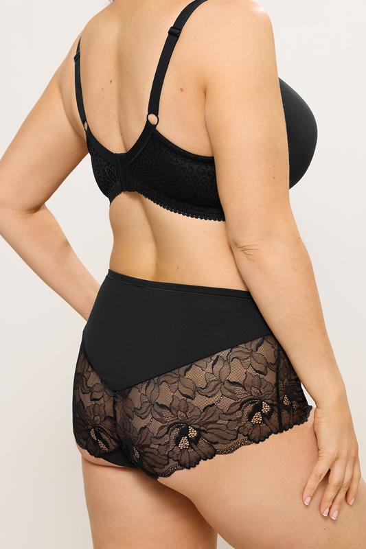 YOURS Plus Size Black Microfibre Lace Shorts | Yours Clothing 2