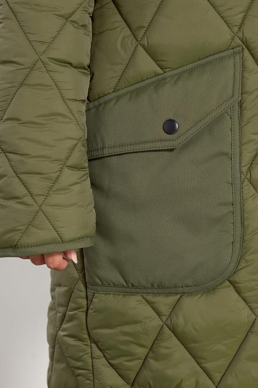 PixieGirl Petite Women's Khaki Green Funnel Neck Quilted Coat | PixieGirl 5