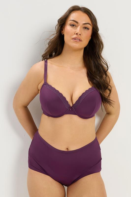 YOURSET 3 PACK Plus Size Burgundy Red & Green Lace Trim Padded T-Shirt Bras | Yours Clothing 2