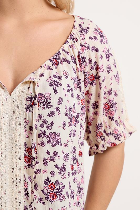 YOURS Plus Size Natural Brown Ditsy Floral Top | Yours Clothing 4
