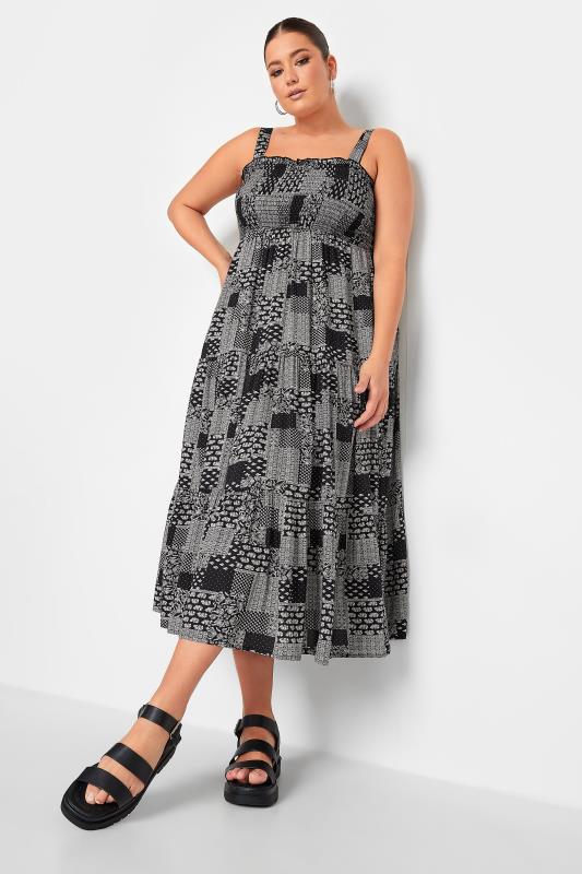 Plus Size  YOURS Curve Black Patchwork Print Shirred Strappy Sundress