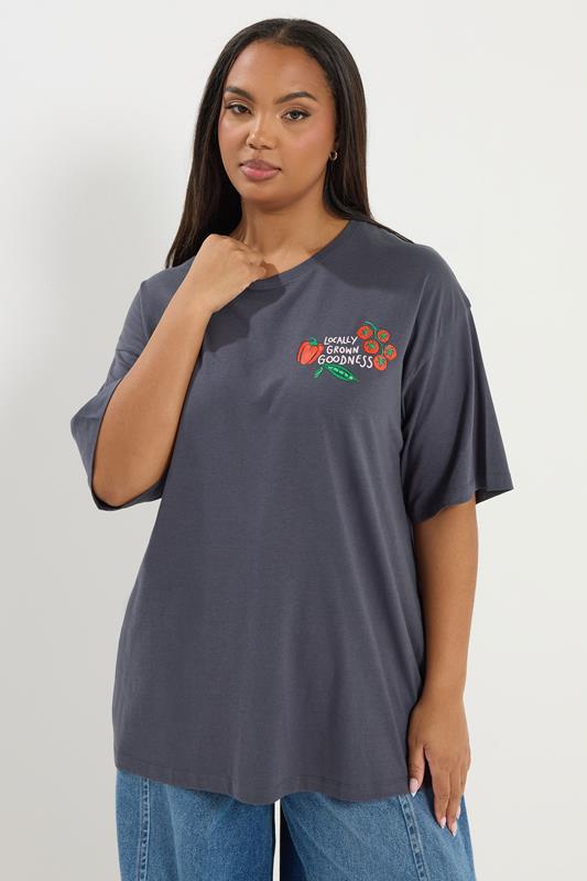 YOURS Plus Size Grey 'Fresh From The Garden' Relaxed T-Shirt | Yours Clothing 1