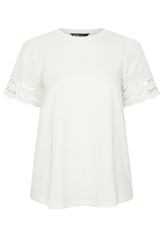 YOURS Plus Size White Broderie Anglaise Angel Sleeve T-Shirt | Yours Clothing 5